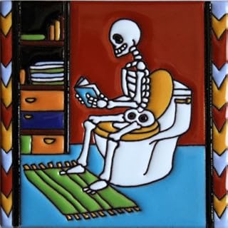 6x6 Reading The News. Day-of-The-Dead Clay Tile