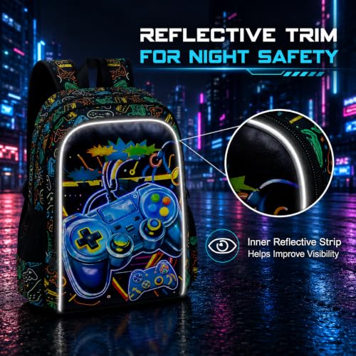Image of CCJPX 3Pcs Gamer Backpack for Boys, 16 inch Kids Bookbag with Lunch Box, Cool Water Resistant Schoolbag for Preschool Kindergarten Toddler(Black)