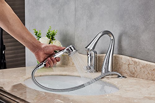 Rozin Deck Mount 3 Holes Bathtub Faucet Single Lever Mixer with Handheld Shower Chrome Finish - Thumbnail 2