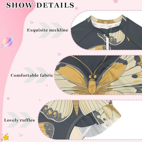 Girls One Piece Swimsuits Long Sleeve Swimsuit Zipper Bathing Suits Butterflies Black Butterfly3