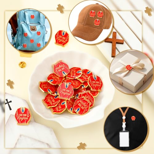 24 Pcs Red "love Your Neighbor" Bible-themed Brooch Love Your Neighbor Pins 0. 98 Inch Enamel Pins for Backpacks Hats Clothes Women Men Housewarming Gifts for Neighbors Friends Family4
