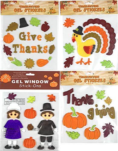 Nantucket Home Thanksgiving Holiday Gel Window Clings Decorations: Pilgrims, Pumpkin, Leaves, Turkey, and Greetings (Tom Turkey)