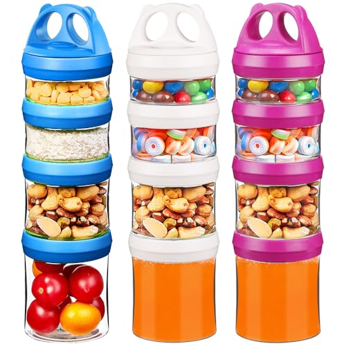 Image of SELEWARE Stackable Snack Containers for Kids Toddlers, Red Blue & White | Portable Food Storage Containers for Snacks Formula Powder Drinks and Travel, Twist Lock System Airtight Leak-proof BPA Free