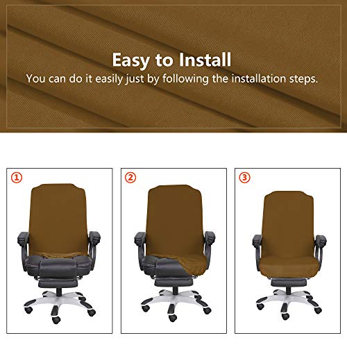 Image of SARAFLORA Khaki Office Chair Covers Stretch Washable Computer Chair Slipcovers for Universal Rotating Boss Chair Middle Size