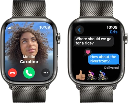 Image of Apple Watch Series 9 [GPS + Cellular 45mm] Smartwatch with Graphite Stainless Steel Case with Graphite Milanese Loop. Fitness Tracker, ECG Apps, Always-On Retina Display