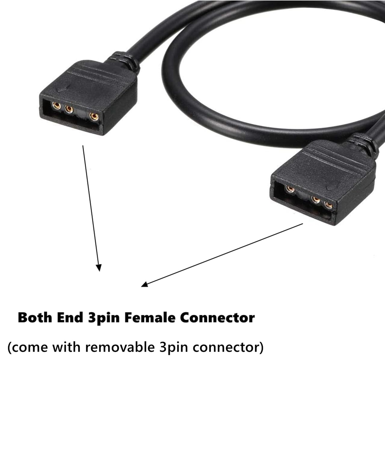 Besvalo RGB Extension Cable 3 Pin, 20 Inches Computer Motherboard ARGB Interface Extension Cable Female Connetor, 5V Argb 3-Pin Connector 1-1