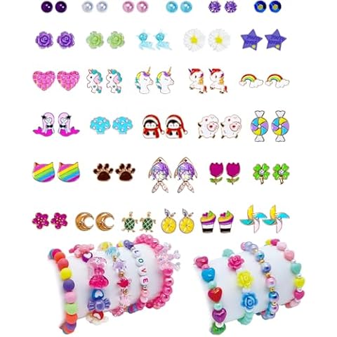 SIELEVIN Kids Stud Earrings and Bracelets Set for Girls Toddler Jewelry Cover