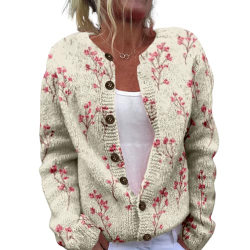 Floral Sweaters for Women Open Front Cardigan Chunky Long Sleeve Plus Size Button Up Fall Trendy Tunic Blouse