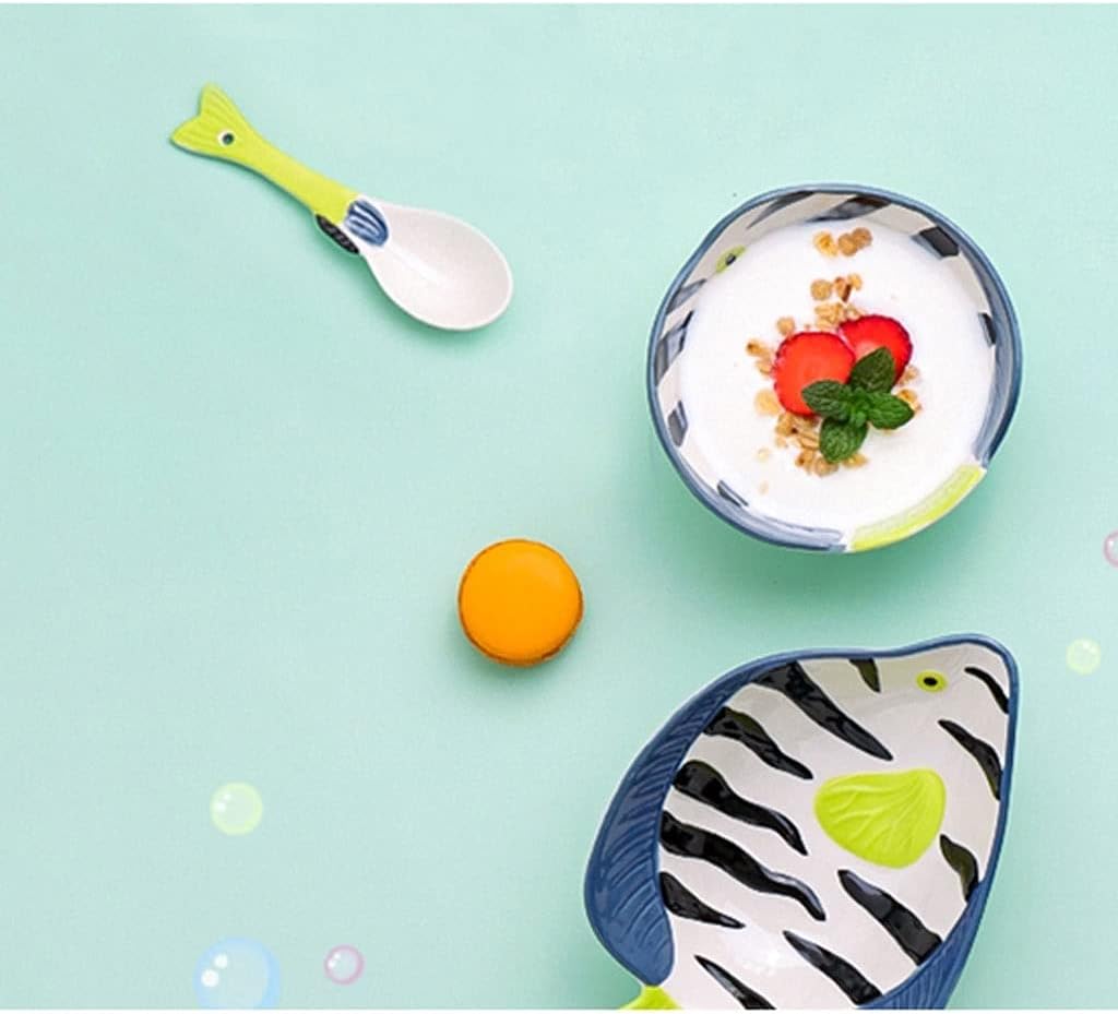 Spoons Fish-shaped ceramic spoon Children's cartoon soup Creative underglaze personality household kitchen tableware(F)