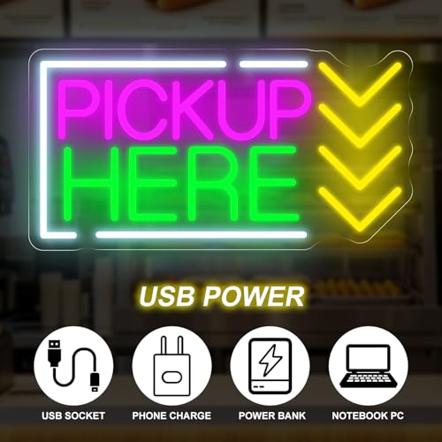 Image of Pick Up Here Neon Sign Coffee Restaurant Pick-up Area LED Light