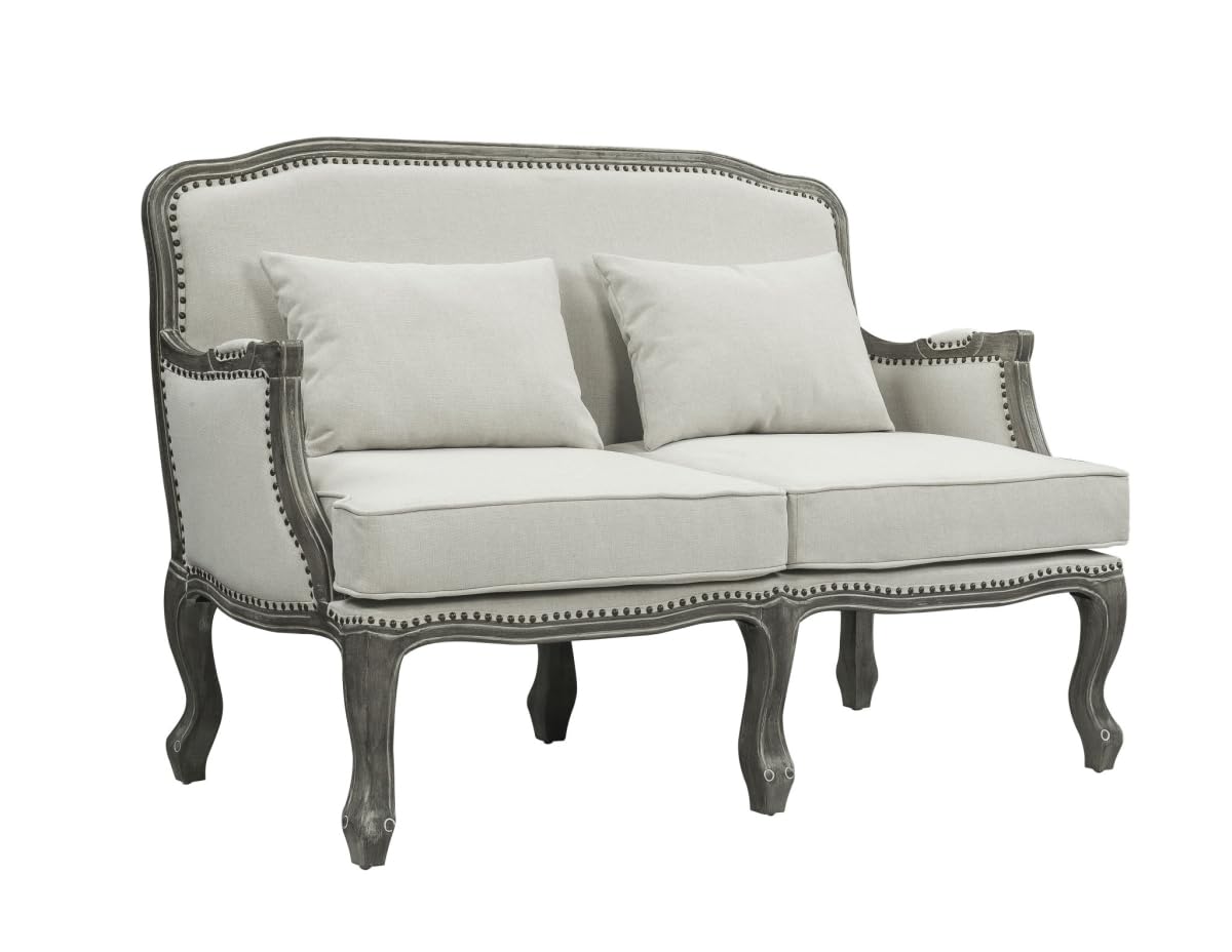 56 in Linen Love Seat Toss Pillows Cream Gray