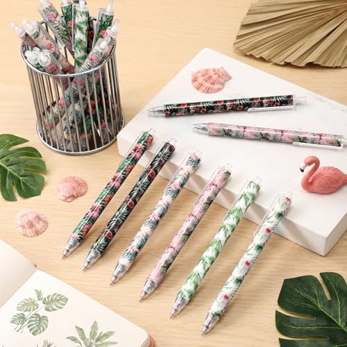 Image of Jetec 60 Pcs Flamingos Pens Bulk Summer Tropical Flamingos Party Favors Retractable Office Supplies Gift for Student Teacher Writing Journal Planning Notepad Desk Decor for Coworker Staff Birthday
