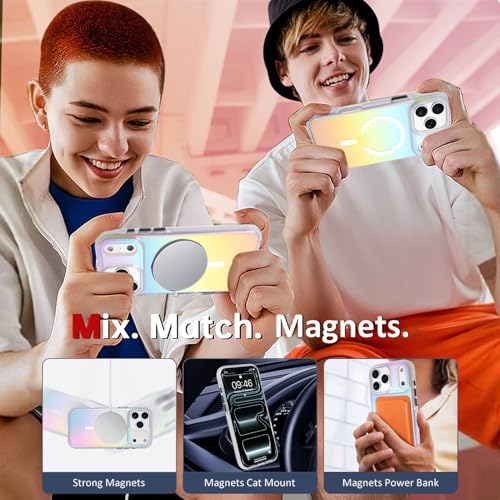 Image of AIGOMARA Magnetic Case for iPhone 17 Pro Max [Compatible with Magsafe] [Fluorescent Holographic Iridescent] Slim Shockproof Matte Back Protective Phone Cover for Women Girls 6.9 Inch