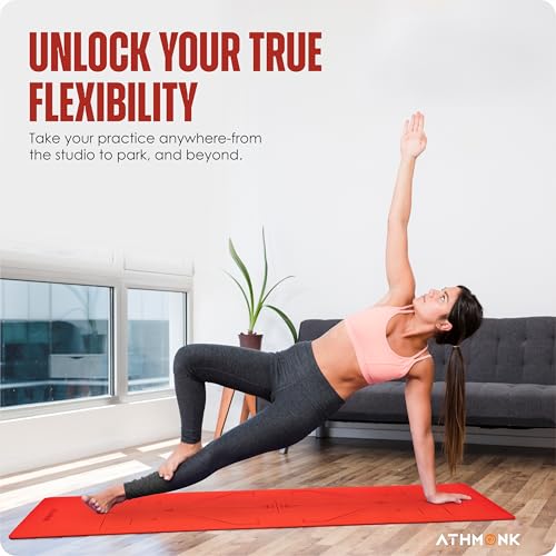 Image of Dual Colour TPE Pro Yoga Mat for Woman and Man with Alignment Guide Lines | Home Gym Equipment Exercise Mats for Workout | 6mm Thick Anti Slip Mat for Kids | Big Size with Cover Bag, Red