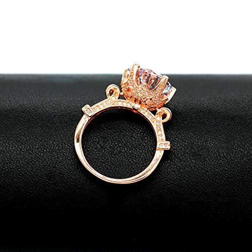 Uloveido Big Simulated Diamond Promise Ring Rose Gold Plated Cushion Cut CZ Solitaire Wedding Rings for Women Y1273