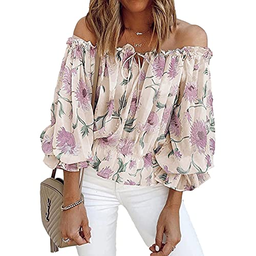 2023 Camiseta de Manga Corta Mujer, Moda Verano Floral Impresión Blusa Gasa Elegante Camisa Camiseta un Hombro Suelto Tumblr Sexy Tops Fiesta Casual T-Shirt Original tee Playa Vacaciones