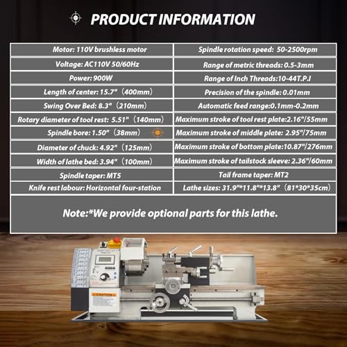 INTBUYING 8x16 Benchtop Mini Lathe