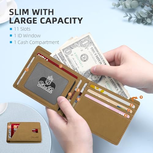 Image of Zitahli Bifold Wallets for Men, Slim RFID Leather Card Holder Cash Pocket