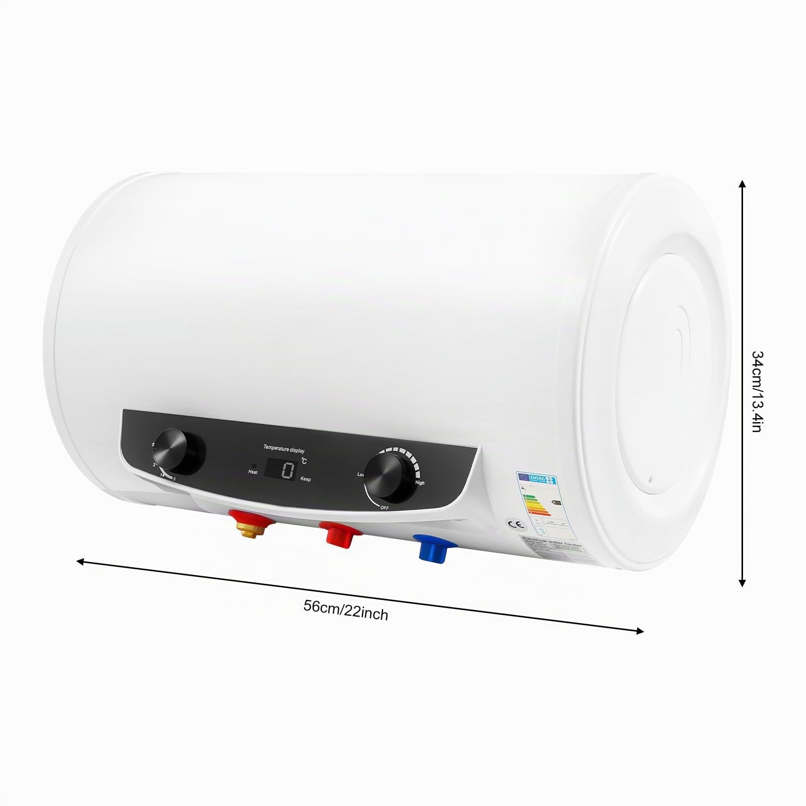 Chauffe-eau électrique - 50 l - Puissance de chauffage : 2000 W - Protection contre les fuites - Suspendu horizontal - 25 à 75 °C - Classe énergétique B