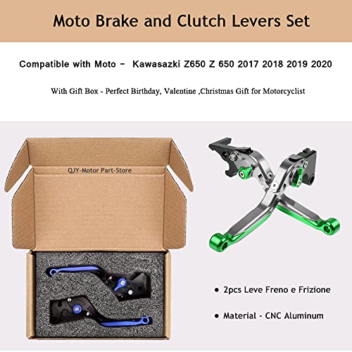 QJY-Motor Part-Store Z650 Einstellbar Bremshebel Kupplungshebel CNC Aluminium für Z650 Z 650 2017 2018 2019 2020 NINJA 650R V.ersy-s 650 1000 Vulcan S 650CC 2015-2020(Titan/Grün)
