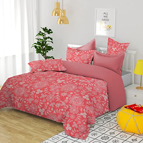 Image of BSB Home Double Bedsheet with 2 Pillow Covers | 144 TC Soft Brushed Microfiber - Breathable & Wrinkle Free - 3 Pcs Set | Red Black (Big Flower)