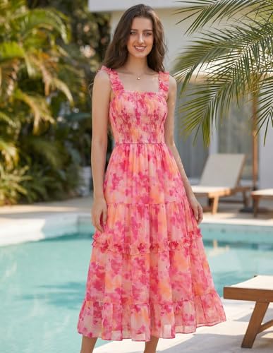 Image of Scarlet Darkness Floral Dress for Women 2026 Flowy Sundress Smocked Cottagecore Dresses
