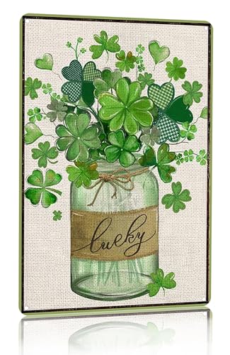 Smilelife St Patricks Day Gifts Funny Green Shamrocks Clovers Lucky Irish Tin Sign for Home Room Yard Garden Vintage St Patricks Day Decor 8x12 Inch (3095)