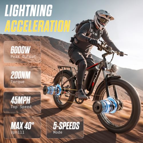 Image of Dual Motor 45MPH E-Bike 6000W Up to 100Mi 60V 24 inch Fat Tire for Adults PU364