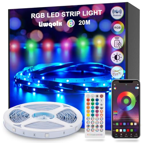 Ruban LED 20m, RGB Bande LED Bluetooth Smart App Contrôle, Multicolore Ruban Led avec...