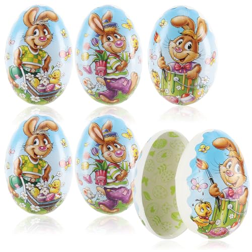 com-four® 6X Osterei zum Befüllen - Bunte Fülleier für Ostern - Ostereier mit Oster-Motiven im Comic-Stil zum verstecken und verschenken (6 Stück - 09cm)