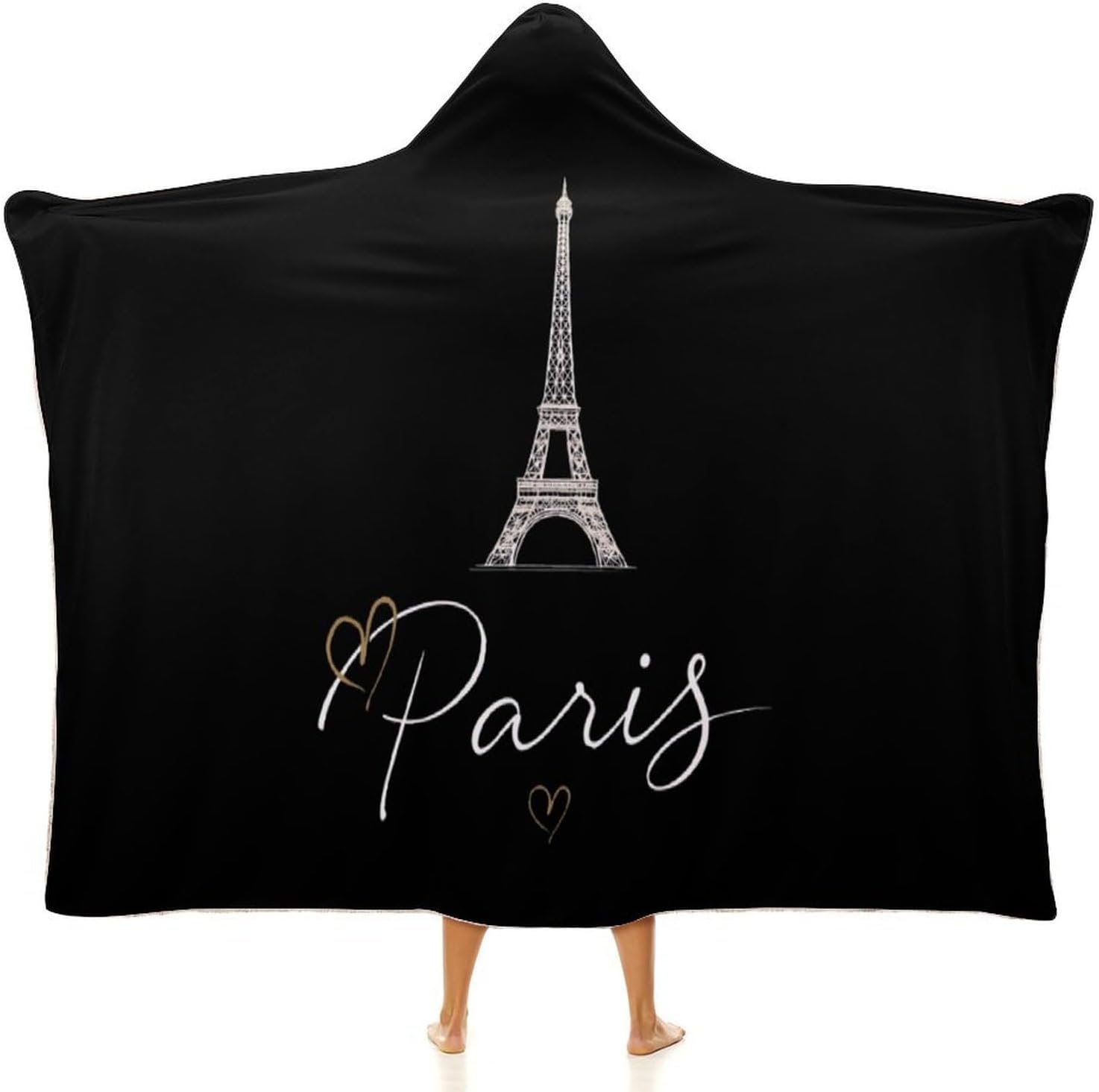 Eiffel Tower Paris French Wearable Blanket Oversized Throw Cape | Cozy Hooded Blanket Gifts for Women Men