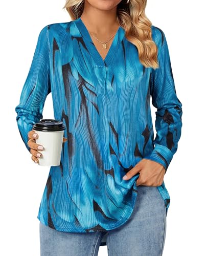 Fall Blouses for Women 2024 Long Sleeve Shirts for Women Textured V Neck Dressy...