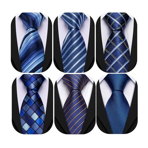 Image of Barry.Wang Mens 6 PCS Ties Silk Striped Paisley Check Floral Necktie Silky Woven Wedding Business Party Ties 3.34 inch