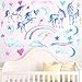 2Pcs Pegatinas de Pared Unicornio Princesa Decorativos Decorativos Infantiles Arcoíris Adhesivos Pared Habitacion Niña Infantiles Niños Bebés Dormitorios,25*70cm