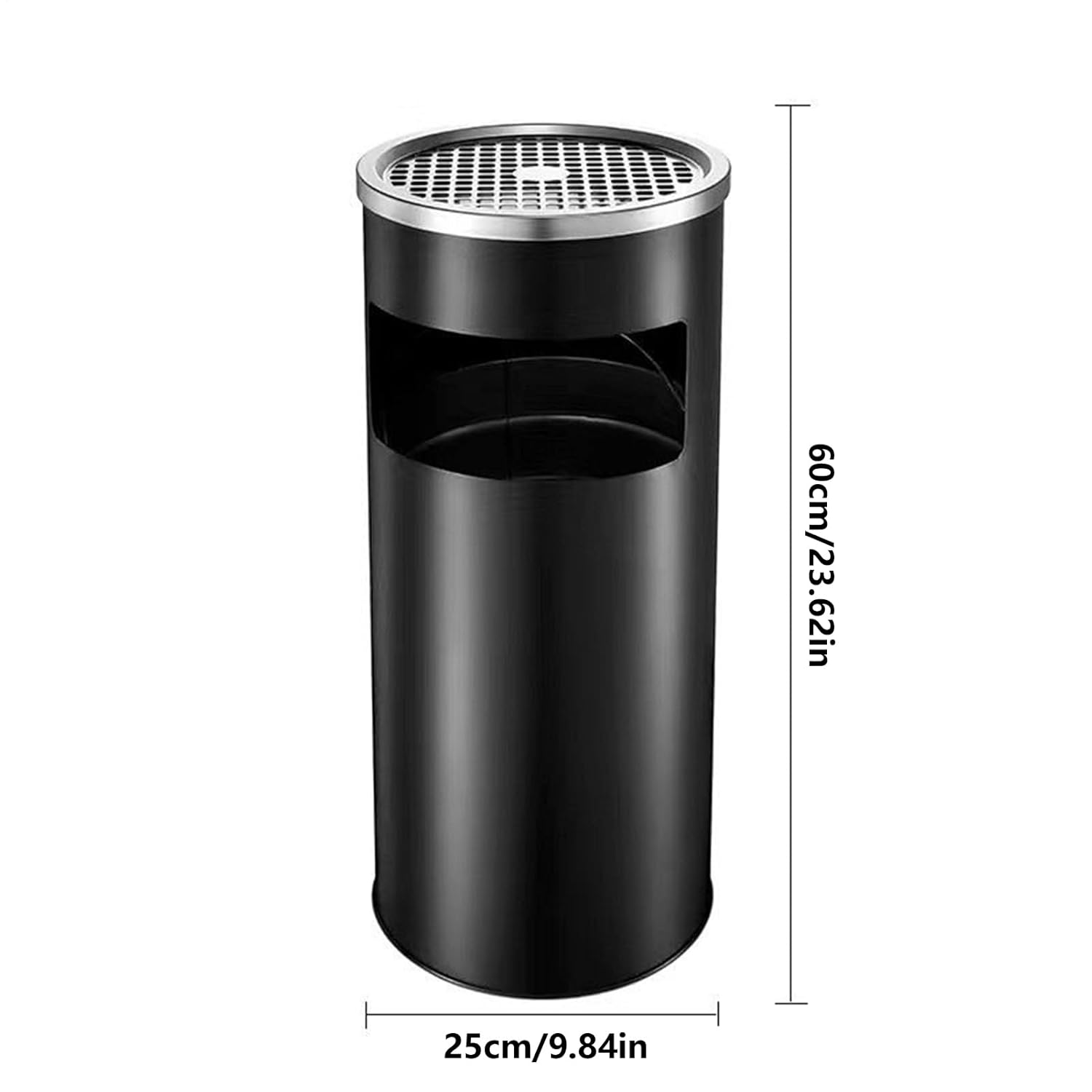 ごみ箱 大型 ステンレススチール - 縦型ゴミ箱 灰皿付き 屋外ゴミ箱 30L 縦型丸型灰皿 | 屋内 バスルーム テラス 庭 裏庭