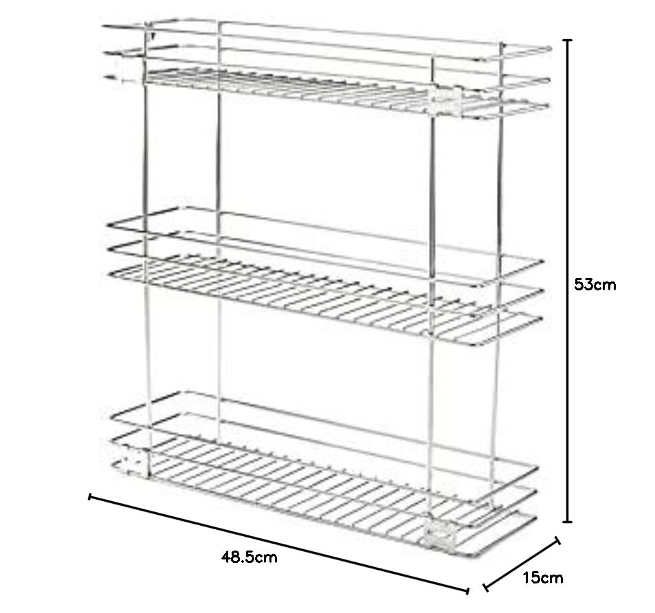 Image of Godrej Three Shelf Pullout SS Drawers For Kitchen Stainless Steel Pullout Drawer For Kitchen (Size -150 X 485 X 530 mm) Godrej Kitchen Cabinet Drawer Multipurpose Container Shelf Organizer