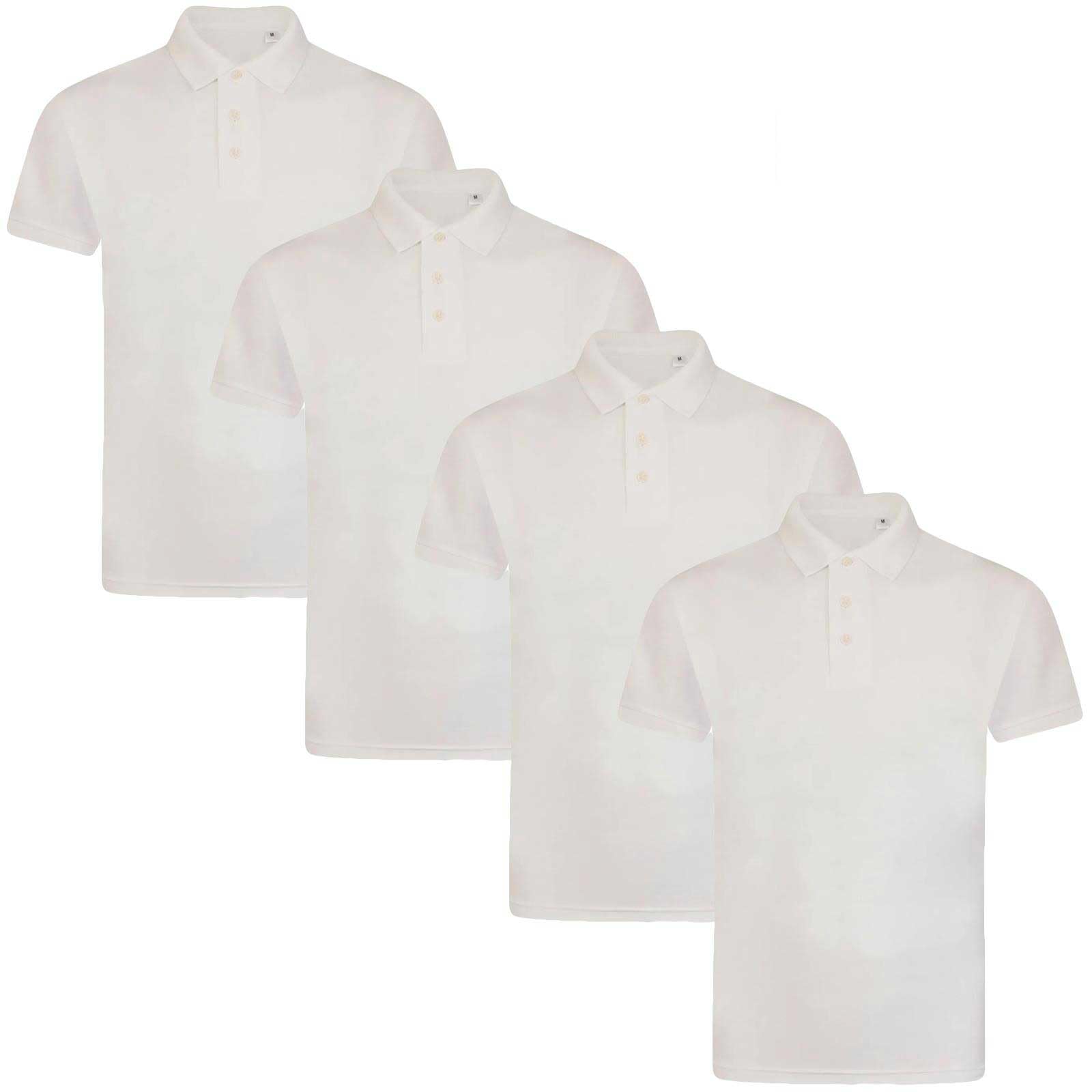 True Face Men's White Plain - 4 Pack Polo Shirt Plain Tshirt Short Sleeve Summer Work Pique T Shirt Workwear Adult Tee Classic Casual Top L