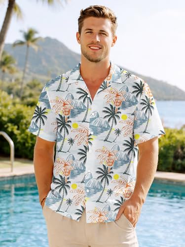 Image of Yoimira Hawaiian Shirts for Men, Print Mens Casual Short Sleeve Button Down Shirts Floral Aloha Beach Shirt