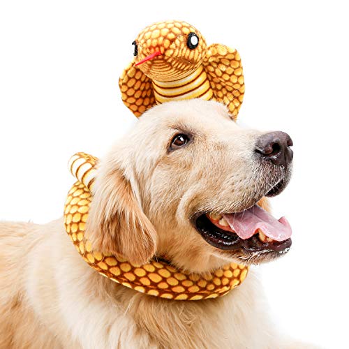 DogLemi Multifunctional Snake Design Pet Squeaker Plush Toys Pet Halloween Neck Collar Funny Party Halloween Cosplay Clothing Costume Accessories for Dogs (6''-13''(15-32cm), Yellow)