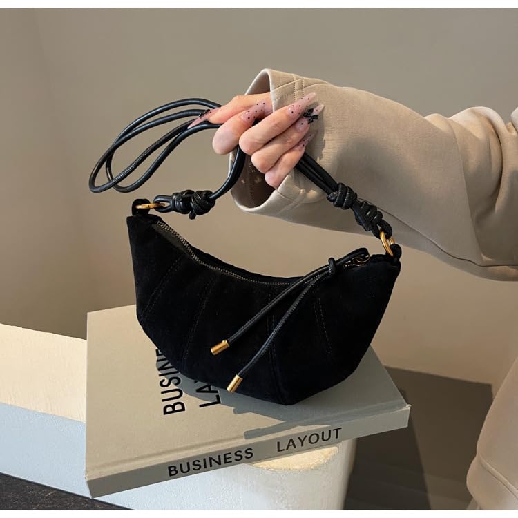 ENOPINK Crossbody Bags for Women Suede Crescent Zippered Shoulder Bags Purse Handbags Hobo Bags4