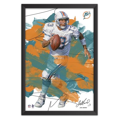 Sporticulture NFL Miami Dolphins Dan Marino 13 Brush Stroke Framed Wall Art, Football Legend Poster Decor, 14 x 20 Inch Fan Cave Artwork