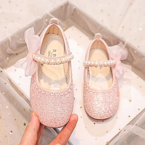 IWIHMIV Flower Girls Slip On Dress Pearl Bow Comfortable Soft Soled Flat Bottom Mary Jane Shoes for Party Wedding2
