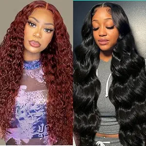 Reddish Brown 13x4 Deep Wave Lace Front Wigs Human Hair 26 Inch+13x6 Body Wave Lace Front Wigs 32 Inch