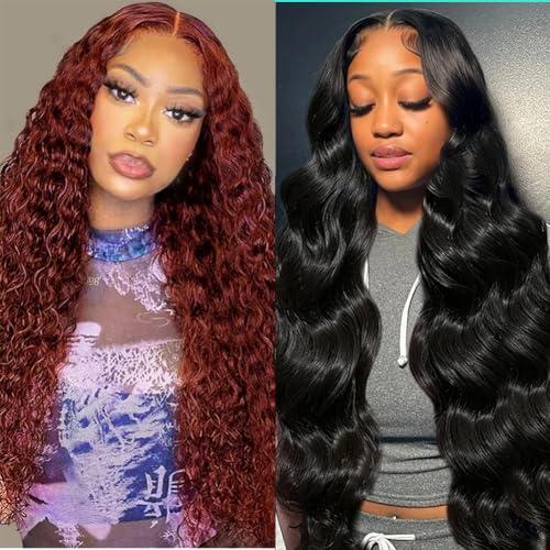 Reddish Brown 13x4 Deep Wave Lace Front Wigs Human Hair 26 Inch+13x6 Body Wave Lace Front Wigs 32 Inch