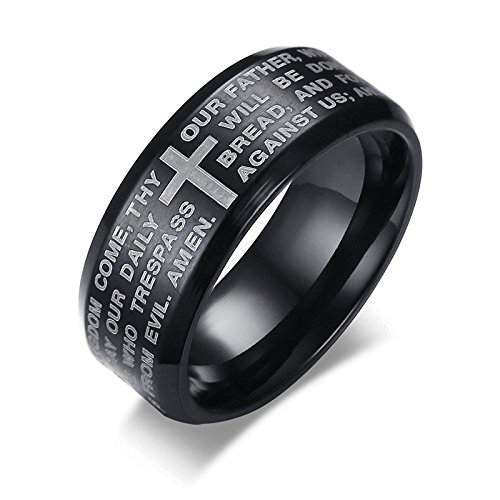 Asma Jewel House Engraved Bible Cross Black Stainless Steel Stylish Prayer Ring for Men/Boys