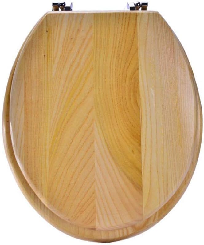 Solid Wood Toilet Seat Round with Adjustable Hinges Home Bathroom Accessory Decor Color