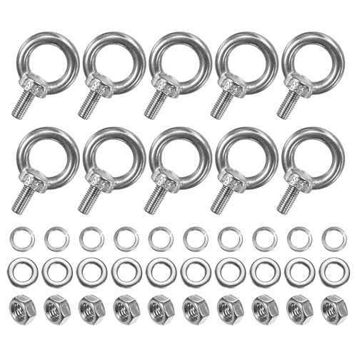 M METERXITY 10-Sets Stainless Eyebolt M5x12mm Shoulder Lifting Eye Bolt with Nuts Washers Male Screw Thread Ring Shoulder Eye Bolts Length 0.47 Inch for Suspending/Fastening
