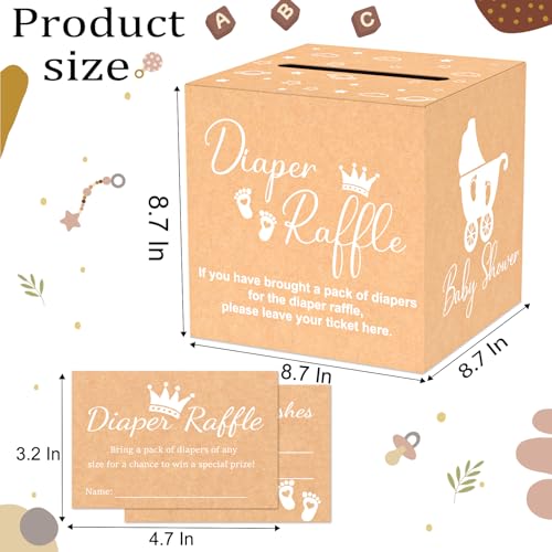 Image of 50 Diaper Raffle Tickets with Box for Baby Shower Game, Clear White Diaper Raffle Card Box for Gender Reveal Baby Shower Raffle Oh Baby Party Decoration Card Boxes