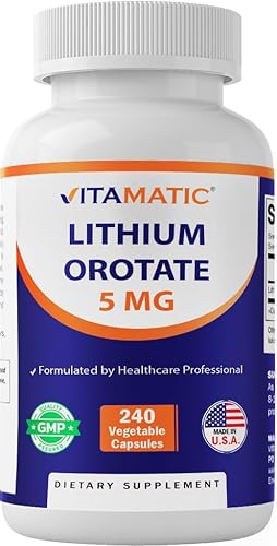 Vitamatic Orotato de litio de 5 mg, 240 cápsulas vegetales, sin OMG, sin gluten.