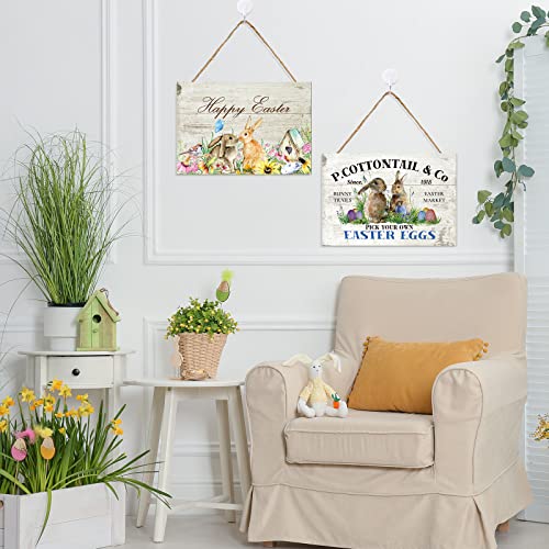 Whaline-2-Pack-Rustic-Easter-Wooden-Hanging-Sign-Bunny-Door-Wall-Decoration-Welcome-Sign-for-Easter-Spring-Holiday-Home-Coffee-Shop-Bakery-Farmhouse-Window Whaline 2 Pack Rustic Easter Wooden Hanging Sign Bunny Door Wall Decoration Welcome Sign for Easter Spring Holiday Home Coffee Shop Bakery Farmhouse Window